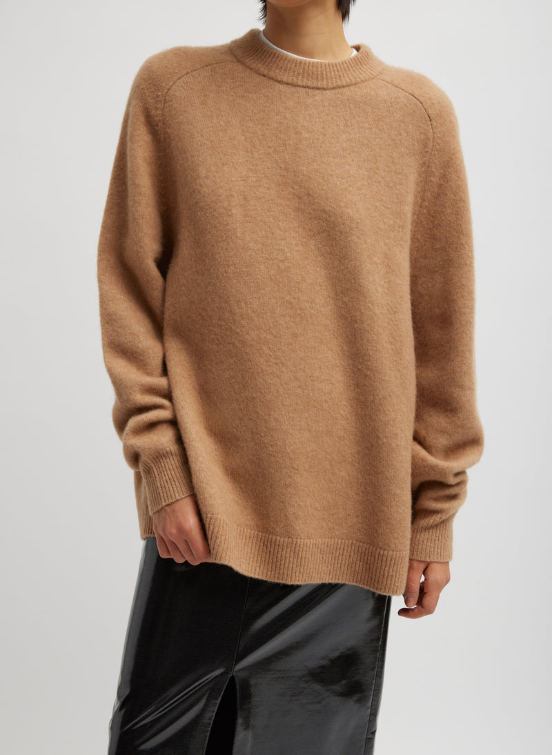 Tibi-Camel Hair Knit Crewneck Pullover - Camel-Sweaters-XXS/XS-Boboli-Vancouver-Canada