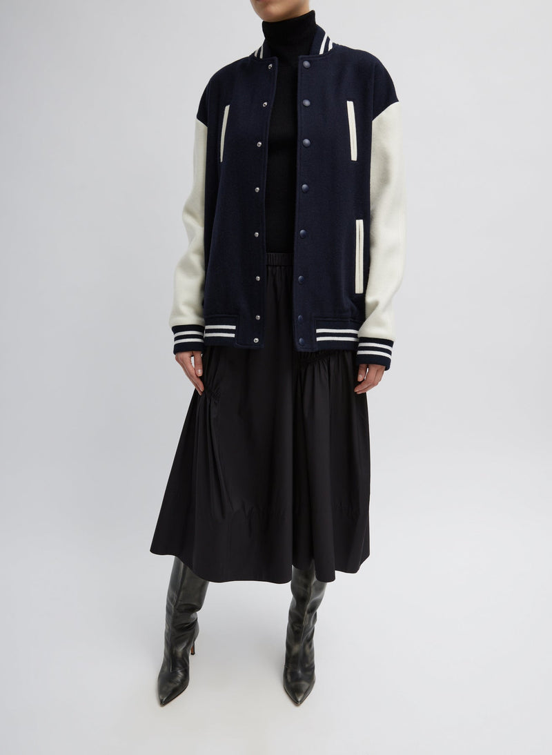 Tibi-Felted Wool Cocoon Varsity Bomber - Navy-Coats-Boboli-Vancouver-Canada