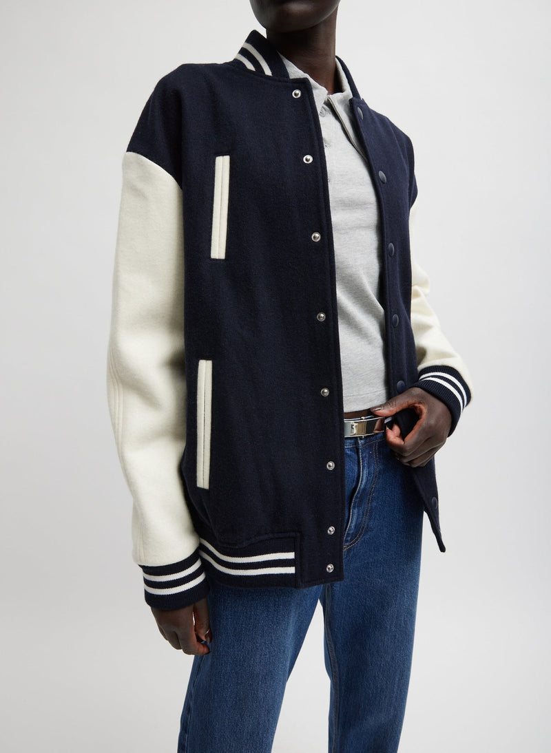 Tibi-Felted Wool Cocoon Varsity Bomber - Navy-Coats-XS-Boboli-Vancouver-Canada