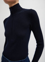 Feather Weight Ribbed TNeck Sweater - Navy