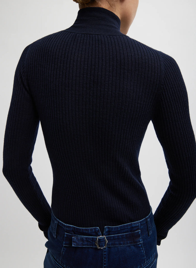 Feather Weight Ribbed TNeck Sweater - Navy