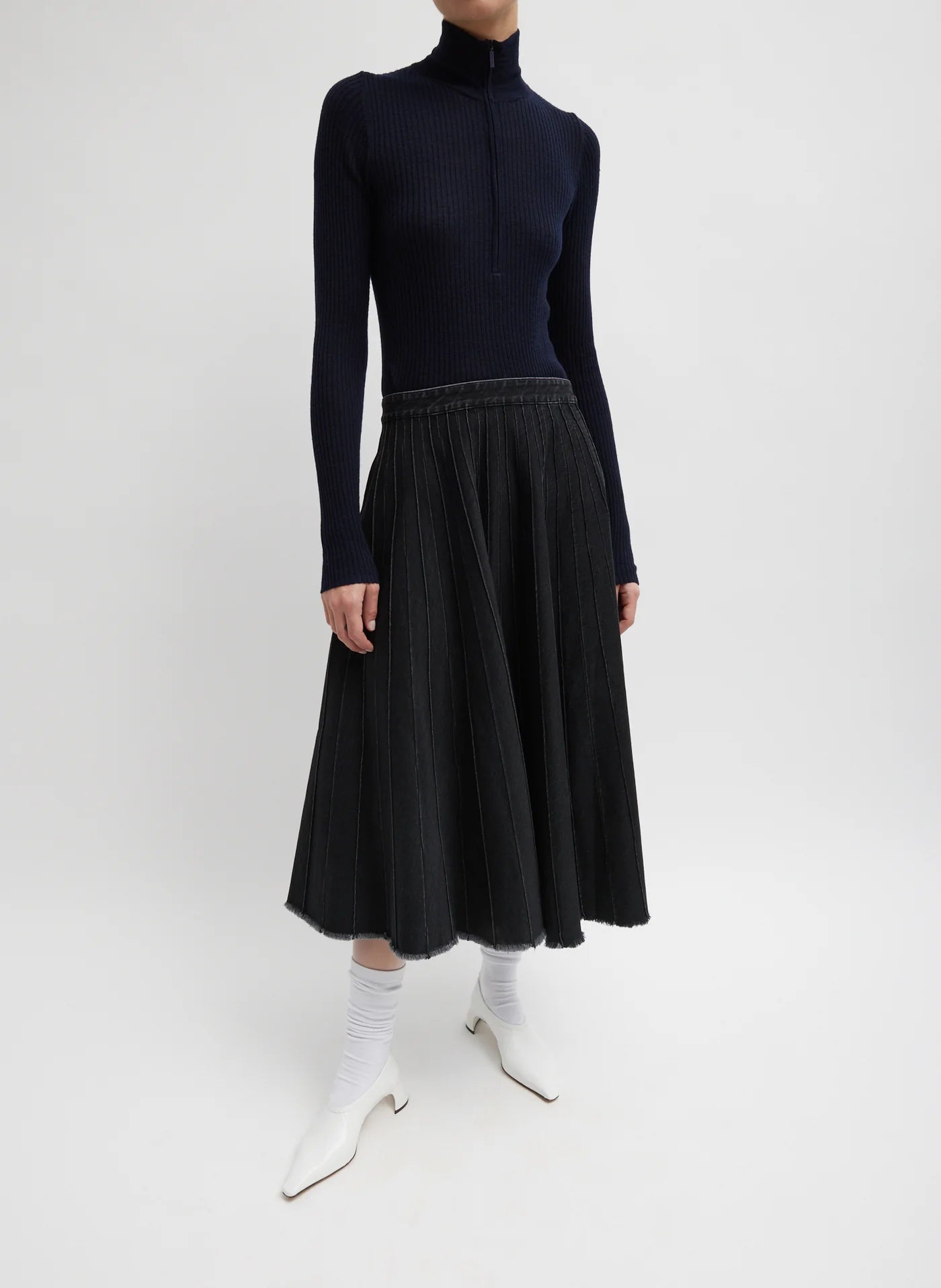 Feather Weight Ribbed TNeck Sweater - Navy