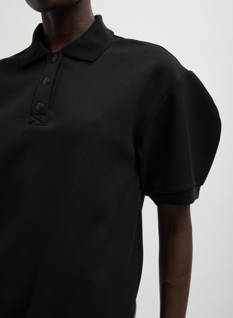 Tibi-Luxe Pique Polo Shirt - Black-Shirts-Boboli-Vancouver-Canada