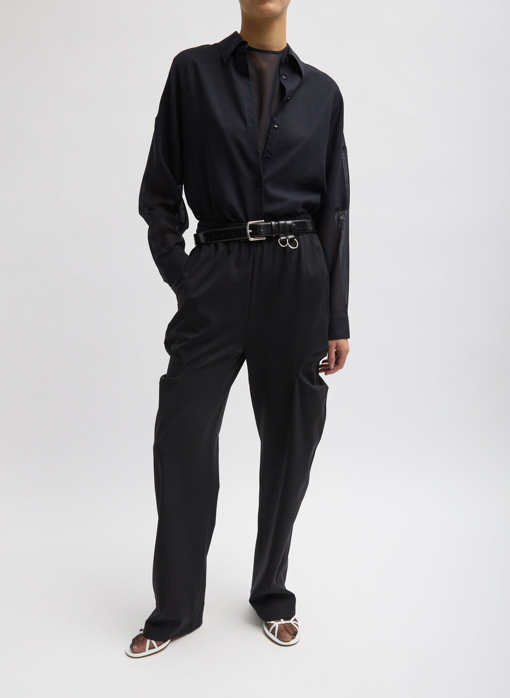Tibi-Classic Ring Hardware Leather Belt - Black-Accessories-Boboli-Vancouver-Canada