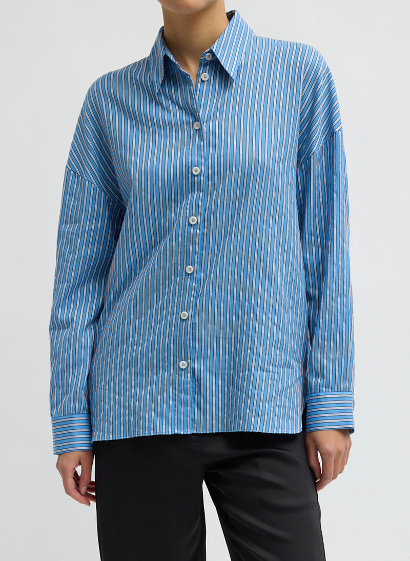 Tibi-Edmund Lyocell Stripe Oversized Shirt - Blue Multi-Shirts-Boboli-Vancouver-Canada