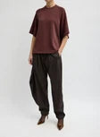 Tibi-Feather Weight Viscose Neoprene S/S Baseball T-Shirt - Bordeaux-Shorts-Boboli-Vancouver-Canada