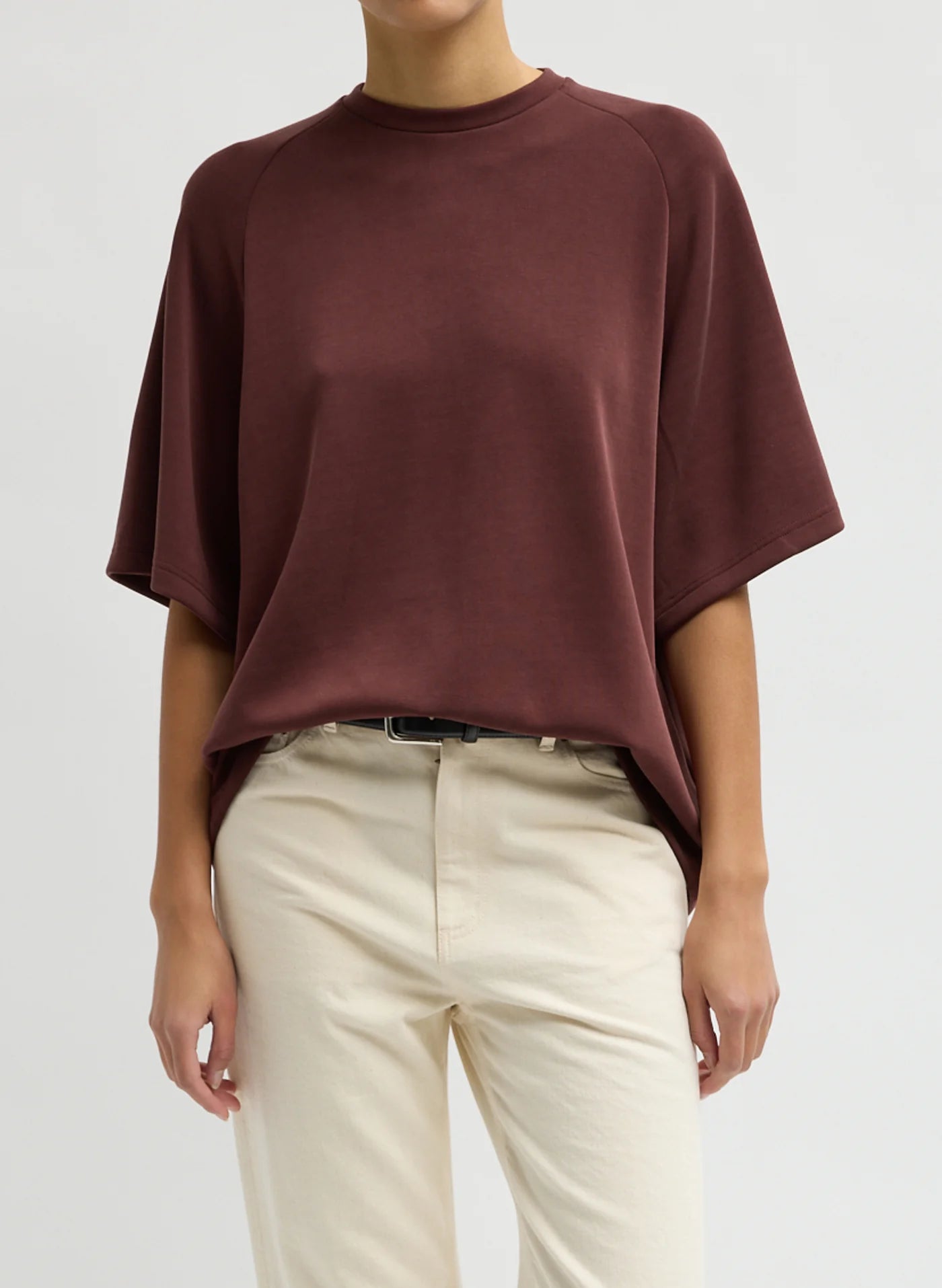 Tibi-Feather Weight Viscose Neoprene S/S Baseball T-Shirt - Bordeaux-Shorts-Boboli-Vancouver-Canada