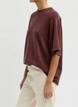 Tibi-Feather Weight Viscose Neoprene S/S Baseball T-Shirt - Bordeaux-Shorts-Boboli-Vancouver-Canada