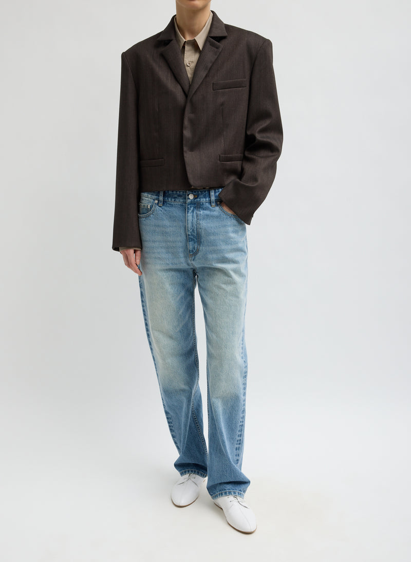 Tibi-Herringbone Suiting Cropped Blazer - Brown Multi-Blazers-Boboli-Vancouver-Canada
