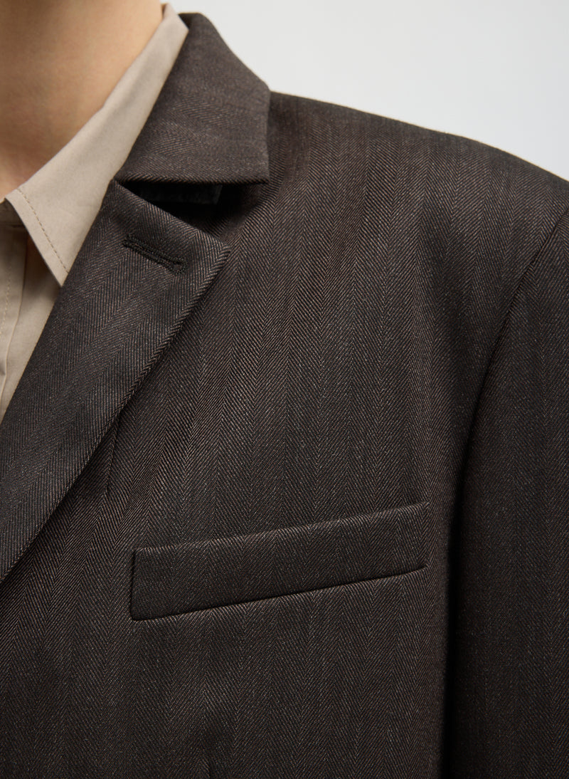 Tibi-Herringbone Suiting Cropped Blazer - Brown Multi-Blazers-Boboli-Vancouver-Canada