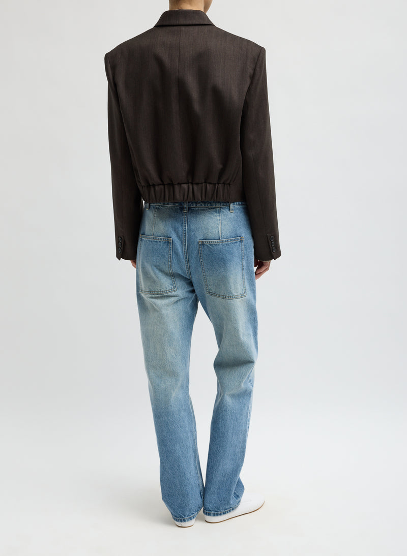 Tibi-Herringbone Suiting Cropped Blazer - Brown Multi-Blazers-Boboli-Vancouver-Canada