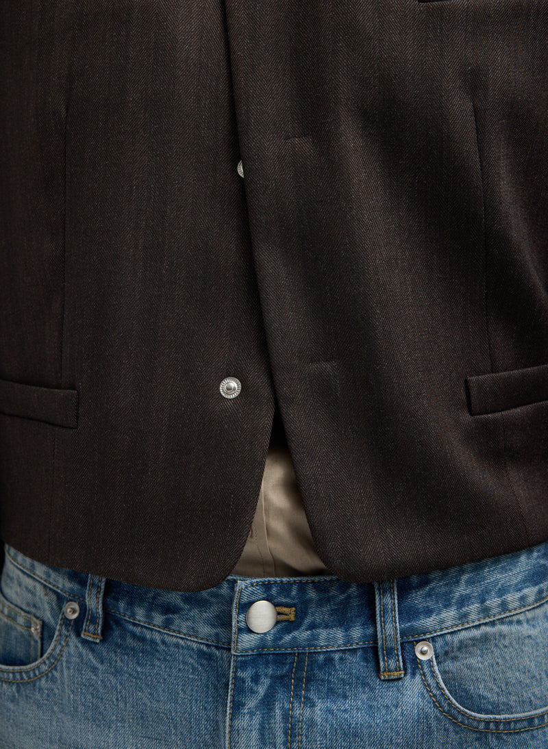 Tibi-Herringbone Suiting Cropped Blazer - Brown Multi-Blazers-Boboli-Vancouver-Canada