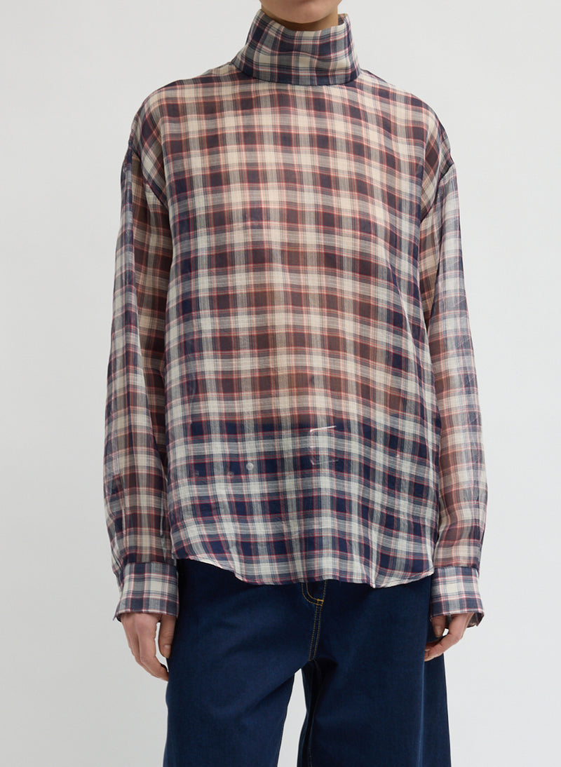 Tibi-Silk Cotton Plaid Funnel Neck Top - Black/Red Multi-Shirts-Boboli-Vancouver-Canada