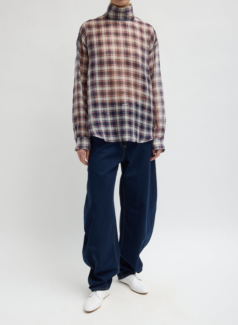 Tibi-Silk Cotton Plaid Funnel Neck Top - Black/Red Multi-Shirts-Boboli-Vancouver-Canada