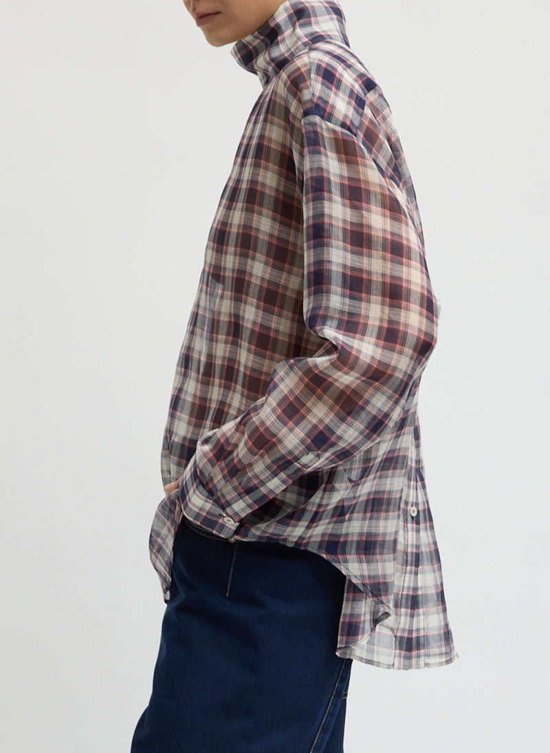 Tibi-Silk Cotton Plaid Funnel Neck Top - Black/Red Multi-Shirts-Boboli-Vancouver-Canada