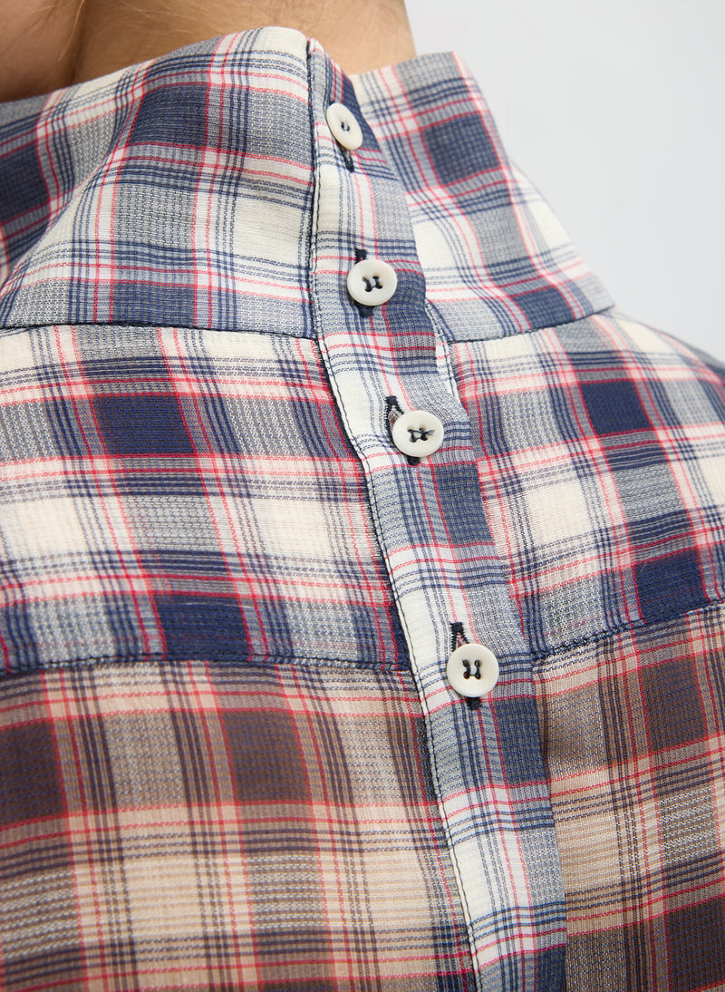 Tibi-Silk Cotton Plaid Funnel Neck Top - Black/Red Multi-Shirts-Boboli-Vancouver-Canada