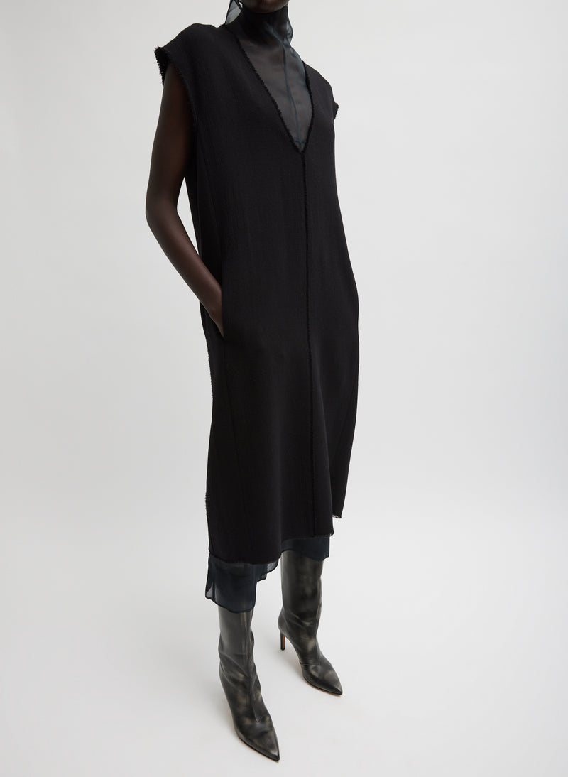 Tibi-Melee Crepe V-Neck Dress - Black-Dresses-Boboli-Vancouver-Canada