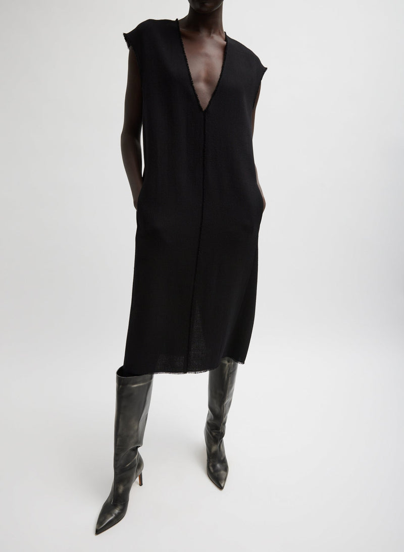 Tibi-Melee Crepe V-Neck Dress - Black-Dresses-Boboli-Vancouver-Canada