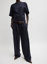 Tibi-Newton Stripe Double Waist Boxer Trouser - Navy Melange-Pants-US 04-Boboli-Vancouver-Canada