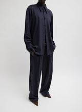 Tibi-Newton Stripe Double Waist Boxer Trouser - Navy Melange-Pants-Boboli-Vancouver-Canada