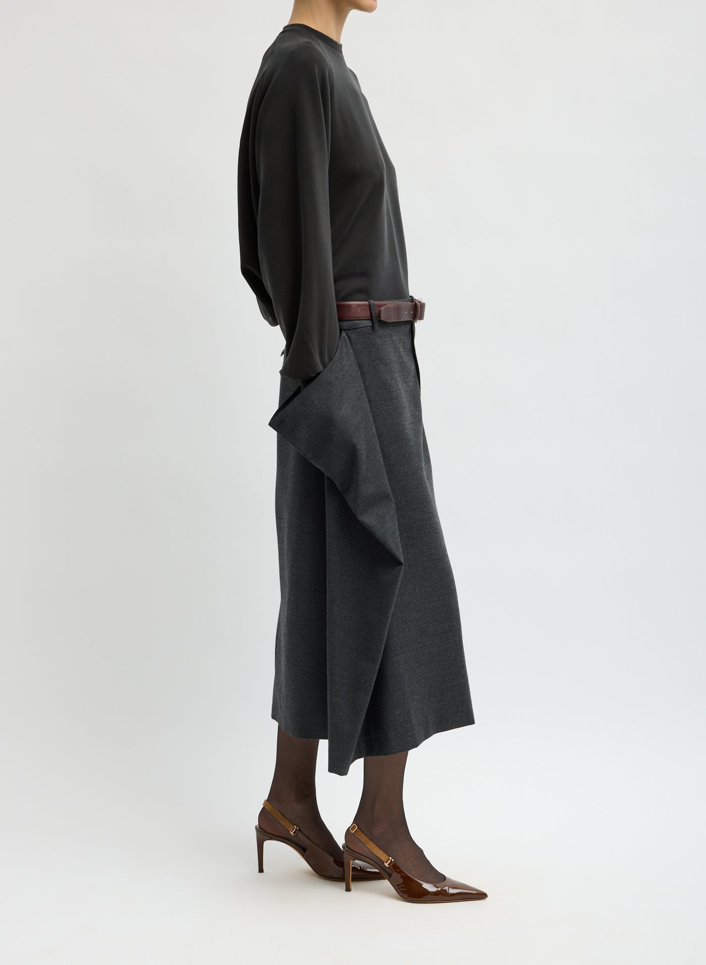 Tibi-Flannel Midi Trouser Skirt With Side - Dark Heather Grey-Skirts-Boboli-Vancouver-Canada