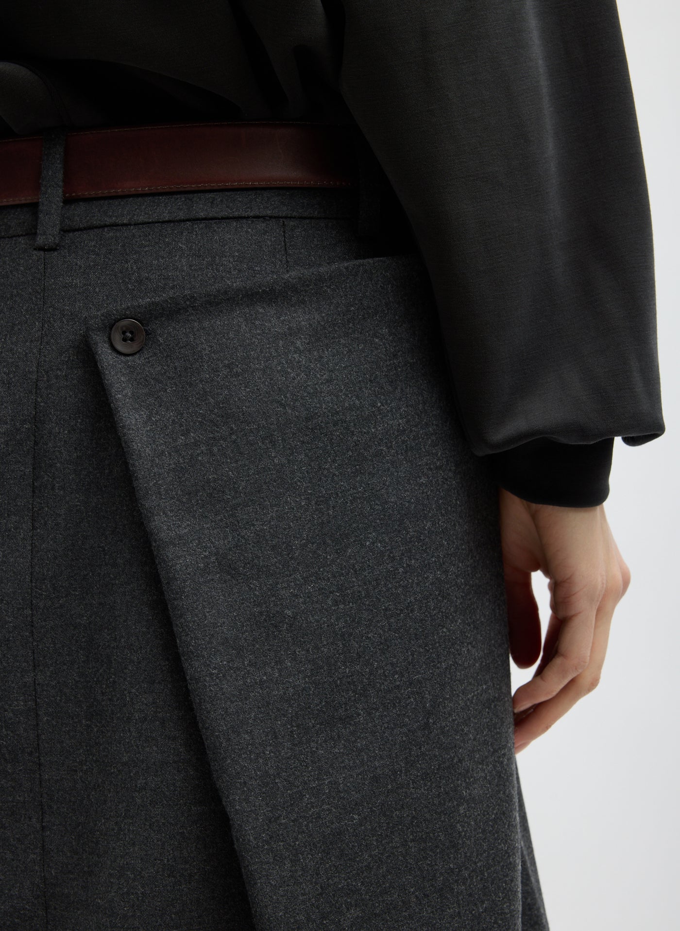 Tibi-Flannel Midi Trouser Skirt With Side - Dark Heather Grey-Skirts-Boboli-Vancouver-Canada