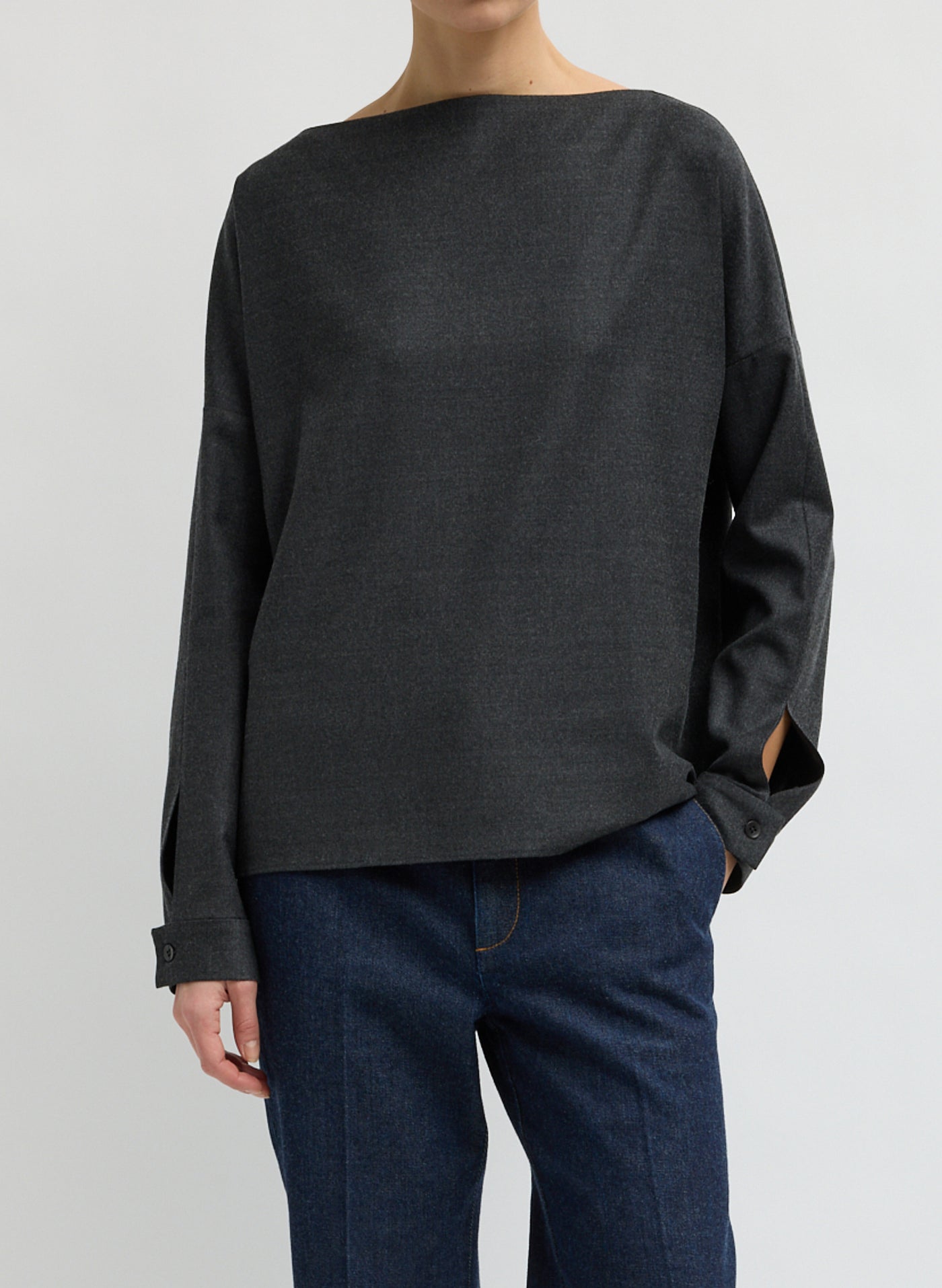 Tibi-Flannel Boatneck Dolman Sleeve Top - Dark Heather Grey-Tops-Boboli-Vancouver-Canada