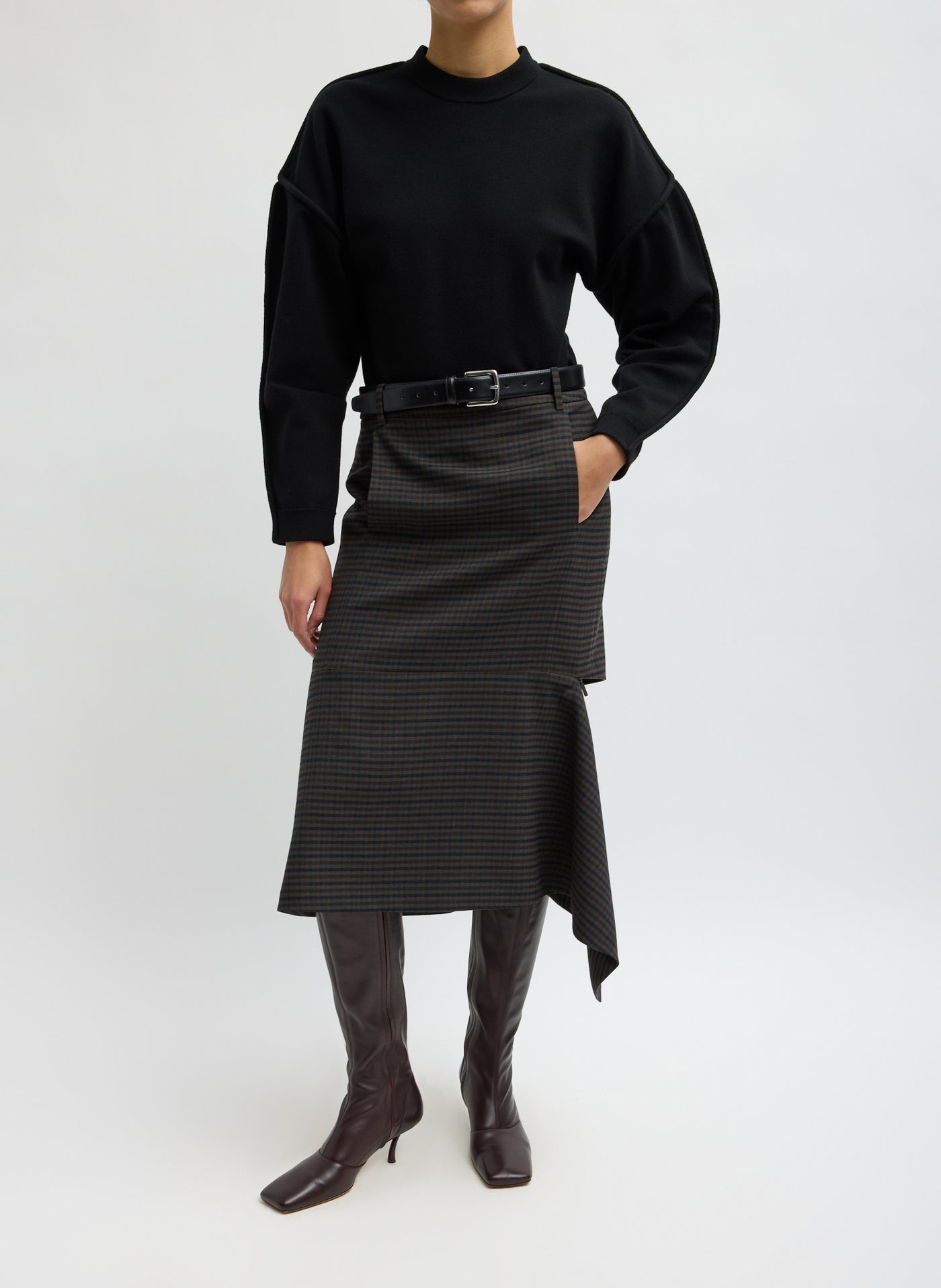 Tibi-Cedric Suiting Detached Zipper Skirt - Grey Multi-Skirts-Boboli-Vancouver-Canada