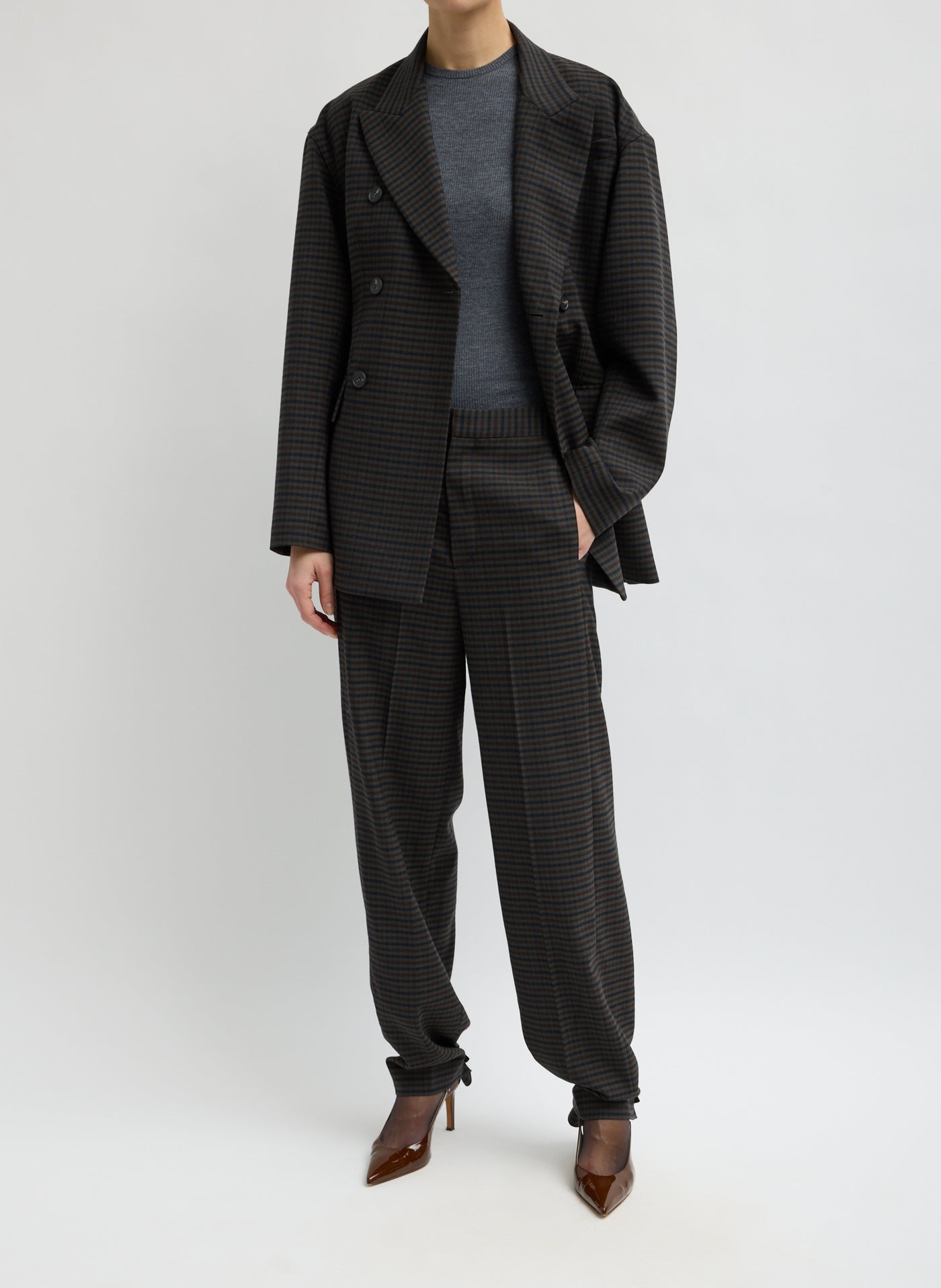 Tibi-Cedric Suiting Sculpted Blazer - Grey Multi-Blazers-Boboli-Vancouver-Canada