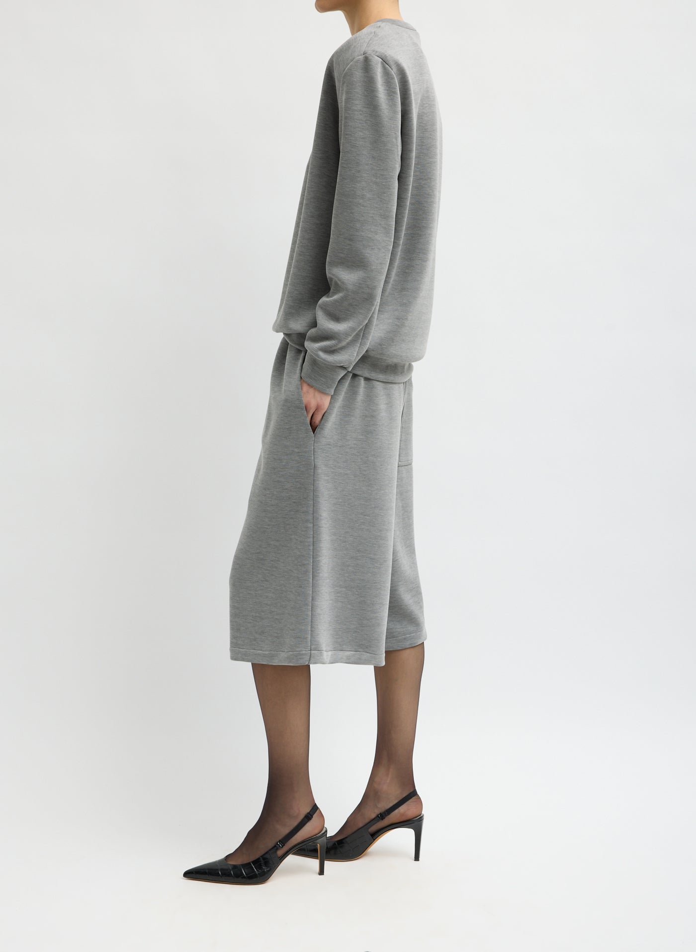 Tibi-Feather Weight Viscose Neoprene Relaxed Short - Grey-Pants-Boboli-Vancouver-Canada