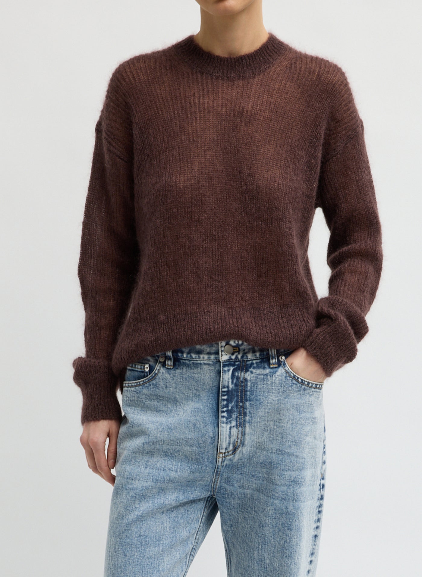 Tibi-Silk Super Kid Mohair Crewneck Easy Pullover - Brown-Sweaters-Boboli-Vancouver-Canada