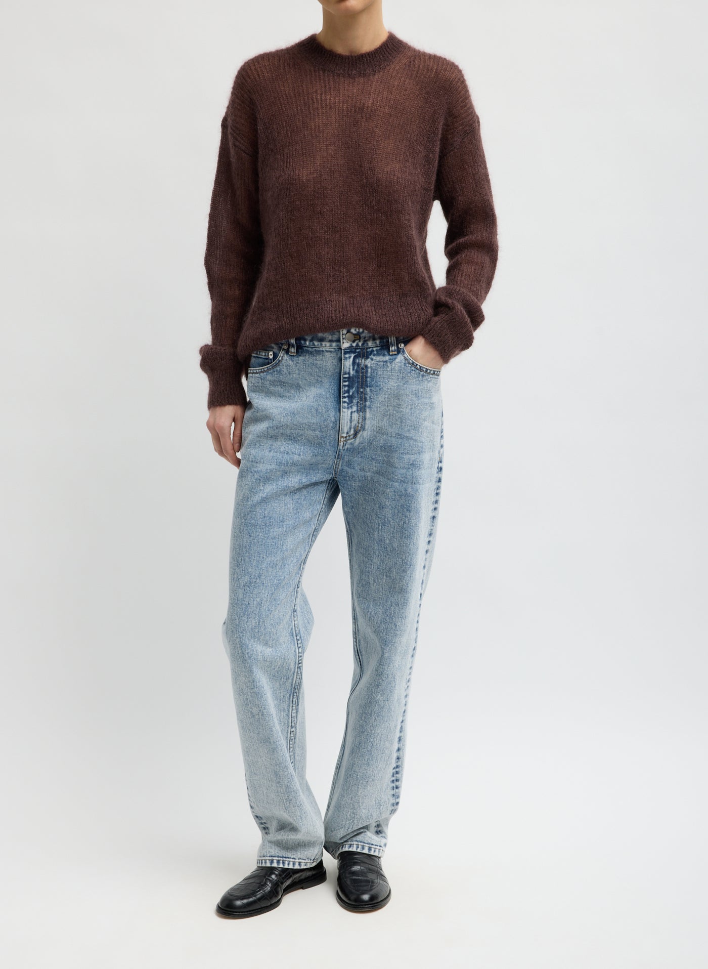 Tibi-Silk Super Kid Mohair Crewneck Easy Pullover - Brown-Sweaters-Boboli-Vancouver-Canada