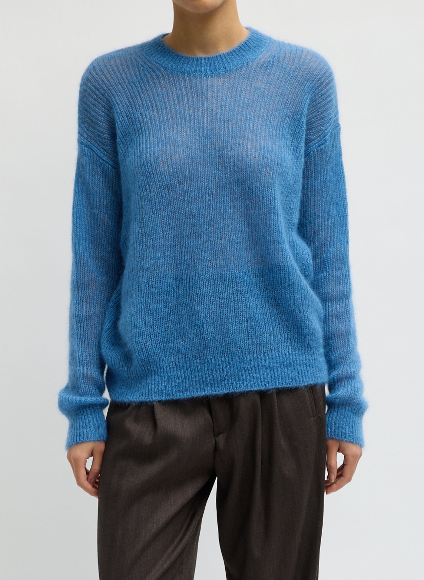 Tibi-Silk Super Kid Mohair Crewneck Easy Pullover - Newman Blue-Sweaters-Boboli-Vancouver-Canada