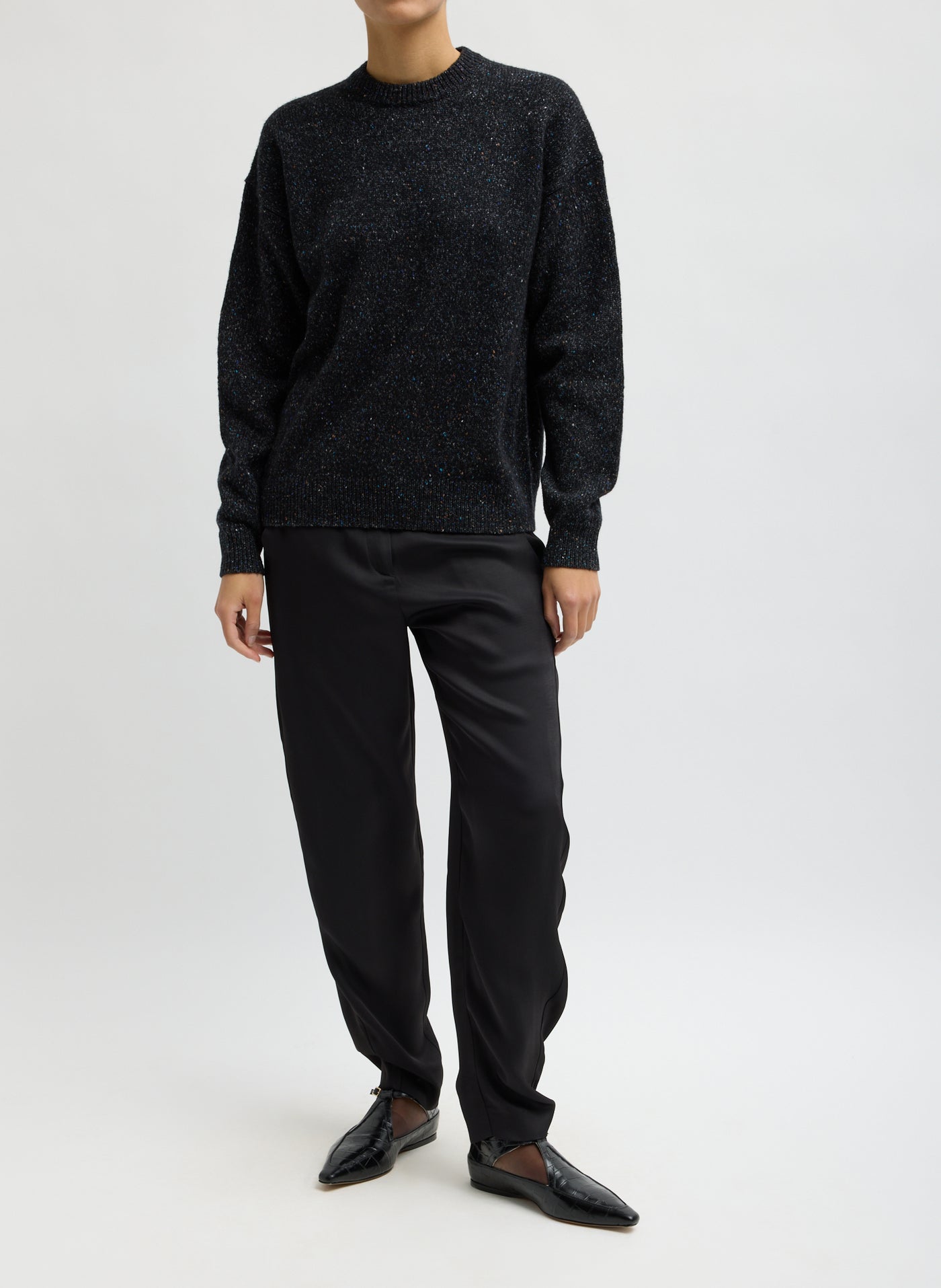 Tibi-Speckled Tweed Crewneck Easy Pullover - Black Multi-Sweaters-Boboli-Vancouver-Canada