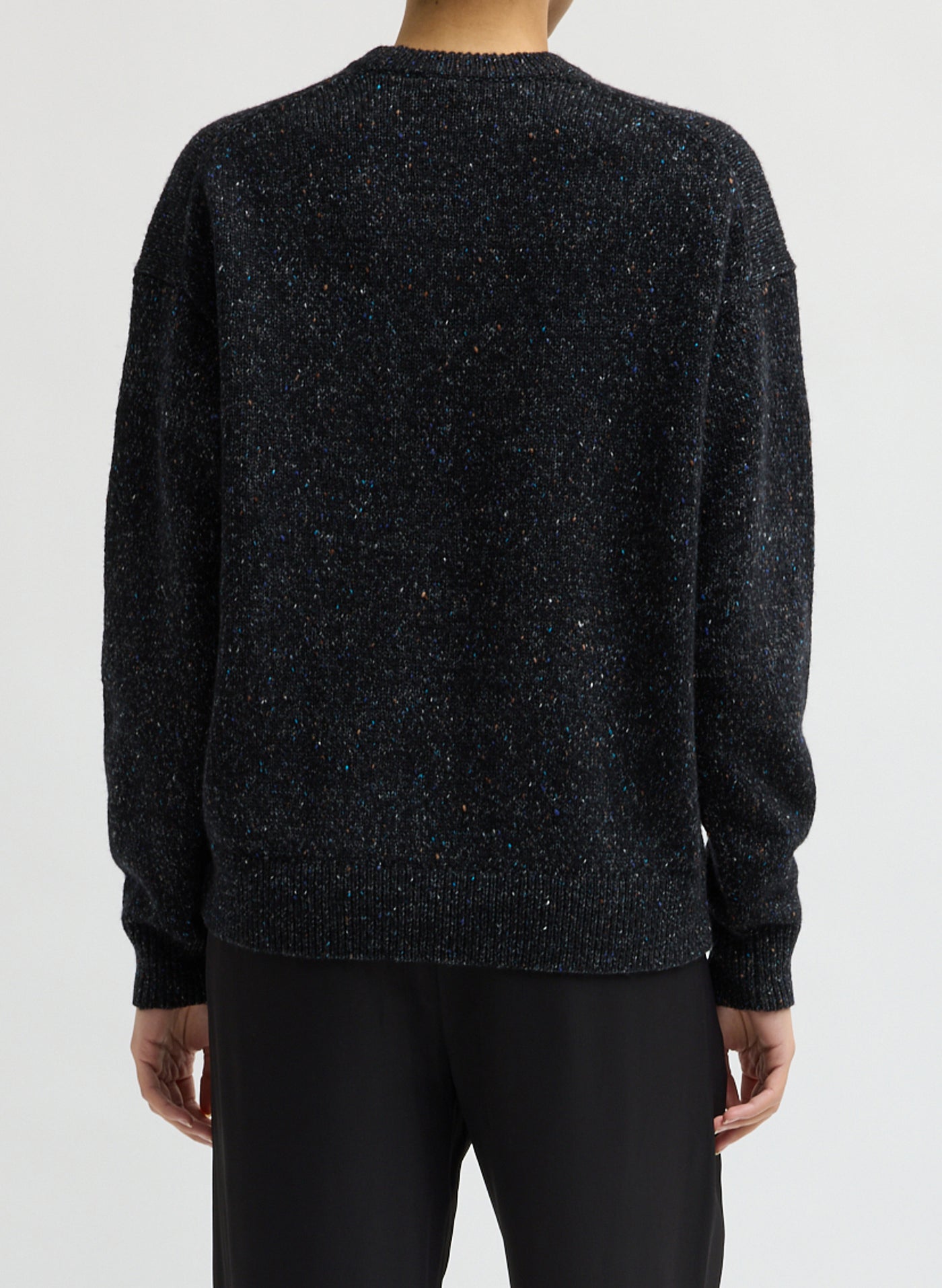 Tibi-Speckled Tweed Crewneck Easy Pullover - Black Multi-Sweaters-Boboli-Vancouver-Canada