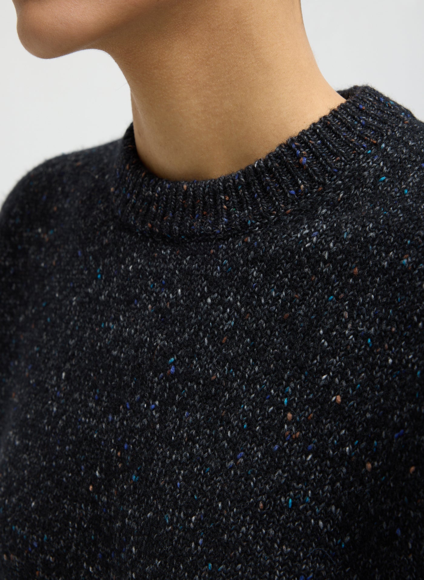 Tibi-Speckled Tweed Crewneck Easy Pullover - Black Multi-Sweaters-Boboli-Vancouver-Canada