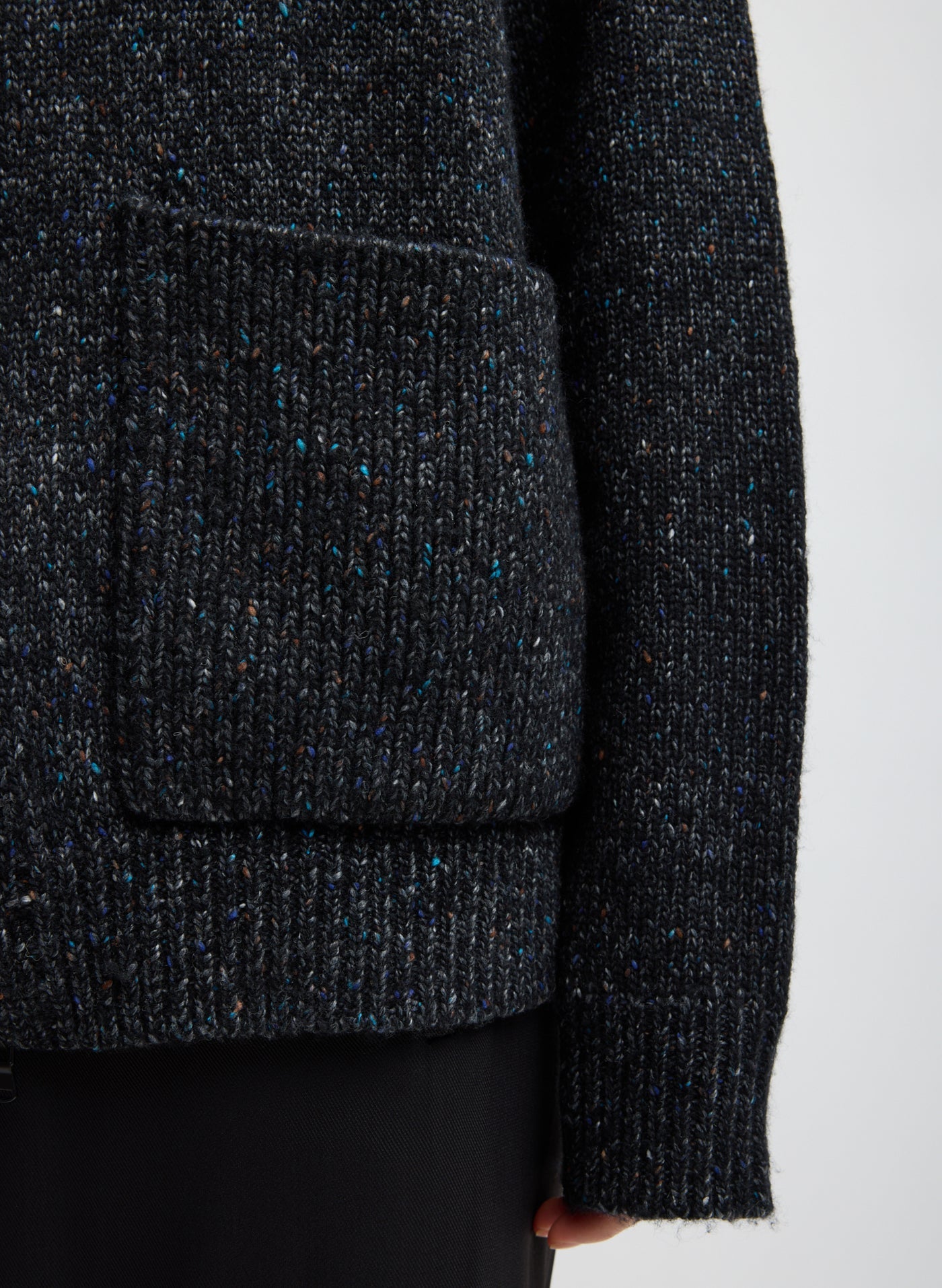 Tibi-Speckled Tweed Zip Up Hoodie with Leather Patch - Black Multi-Jackets-Boboli-Vancouver-Canada