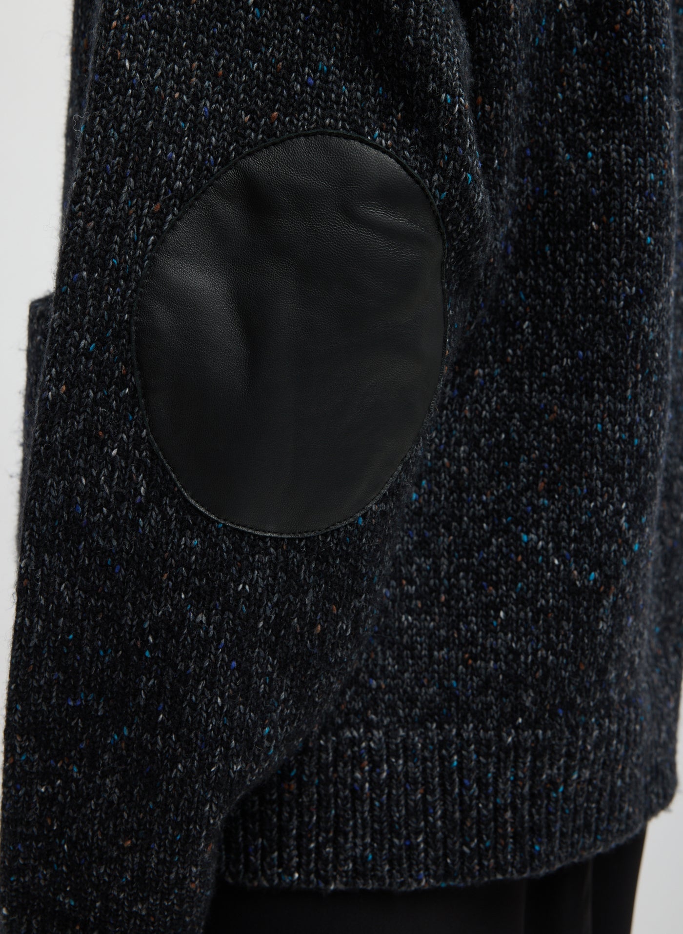 Tibi-Speckled Tweed Zip Up Hoodie with Leather Patch - Black Multi-Jackets-Boboli-Vancouver-Canada
