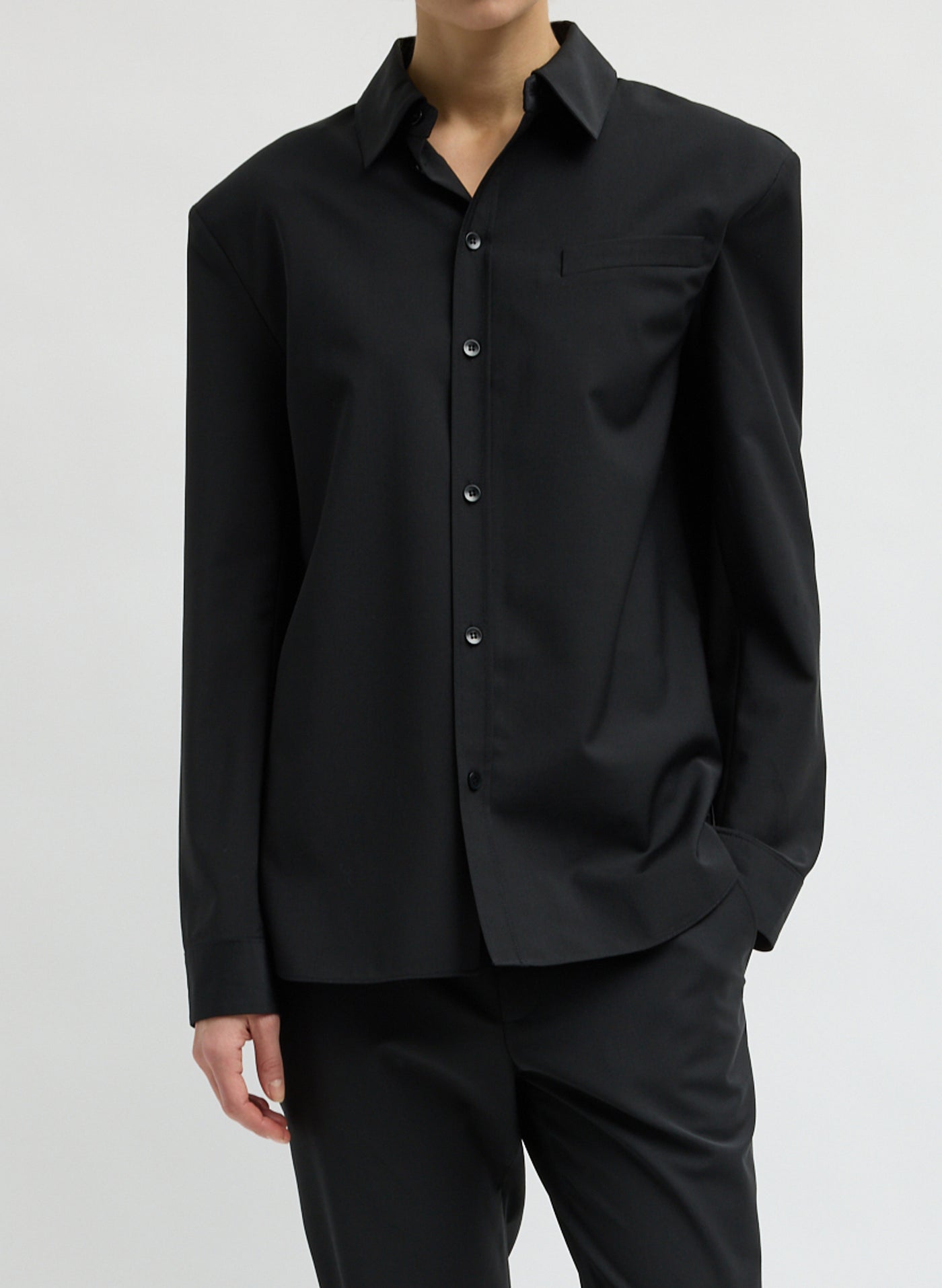 Tibi-Recycled Tropical Wool Detached Shirt - Black-Shirts-Boboli-Vancouver-Canada