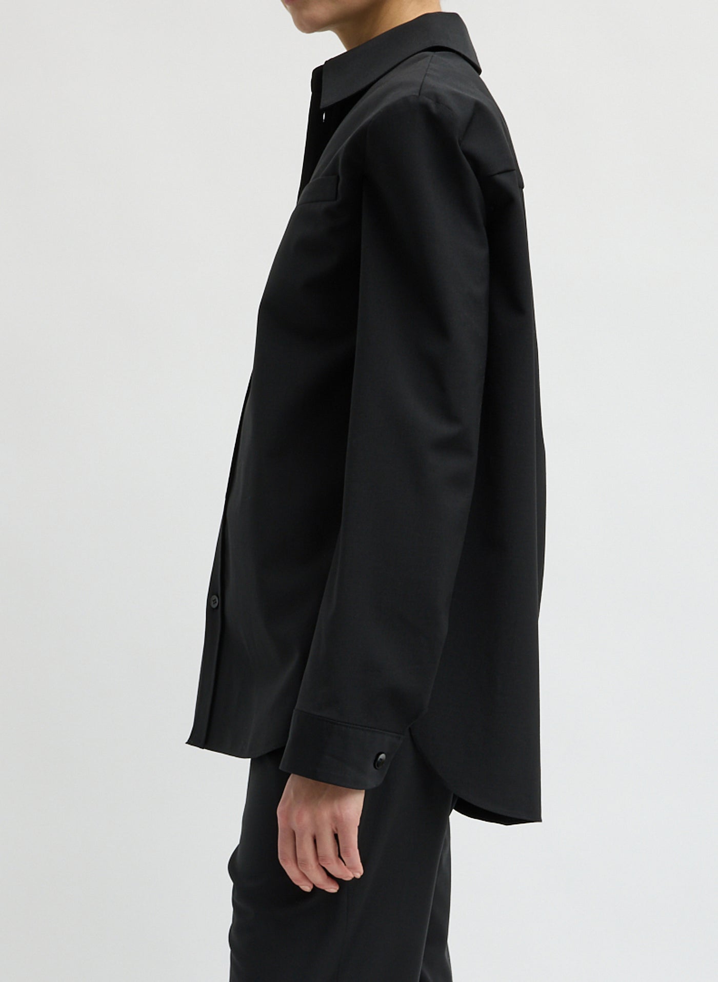 Tibi-Recycled Tropical Wool Detached Shirt - Black-Shirts-Boboli-Vancouver-Canada