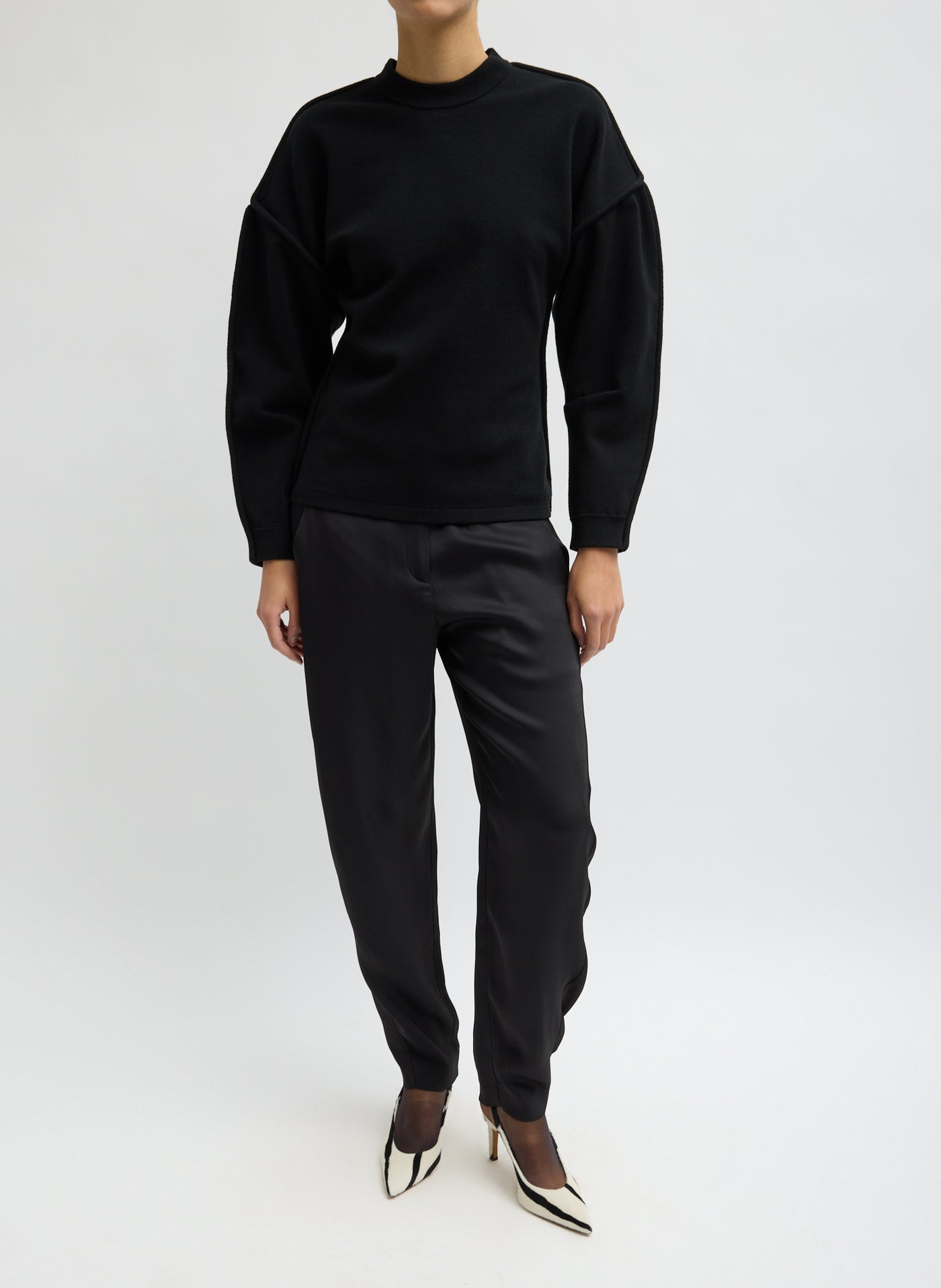 Tibi-Sculpted Wool Fitted Sweater - Black-Sweaters-Boboli-Vancouver-Canada