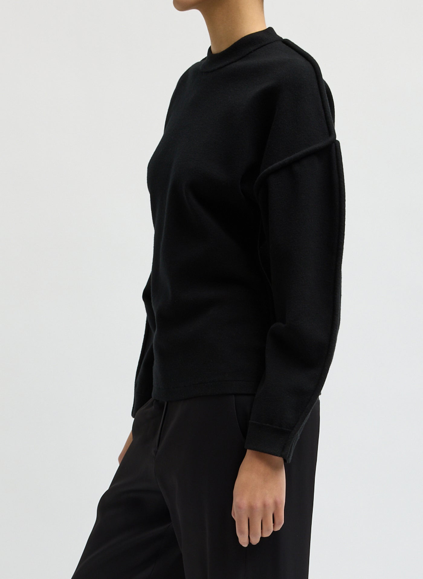 Tibi-Sculpted Wool Fitted Sweater - Black-Sweaters-Boboli-Vancouver-Canada