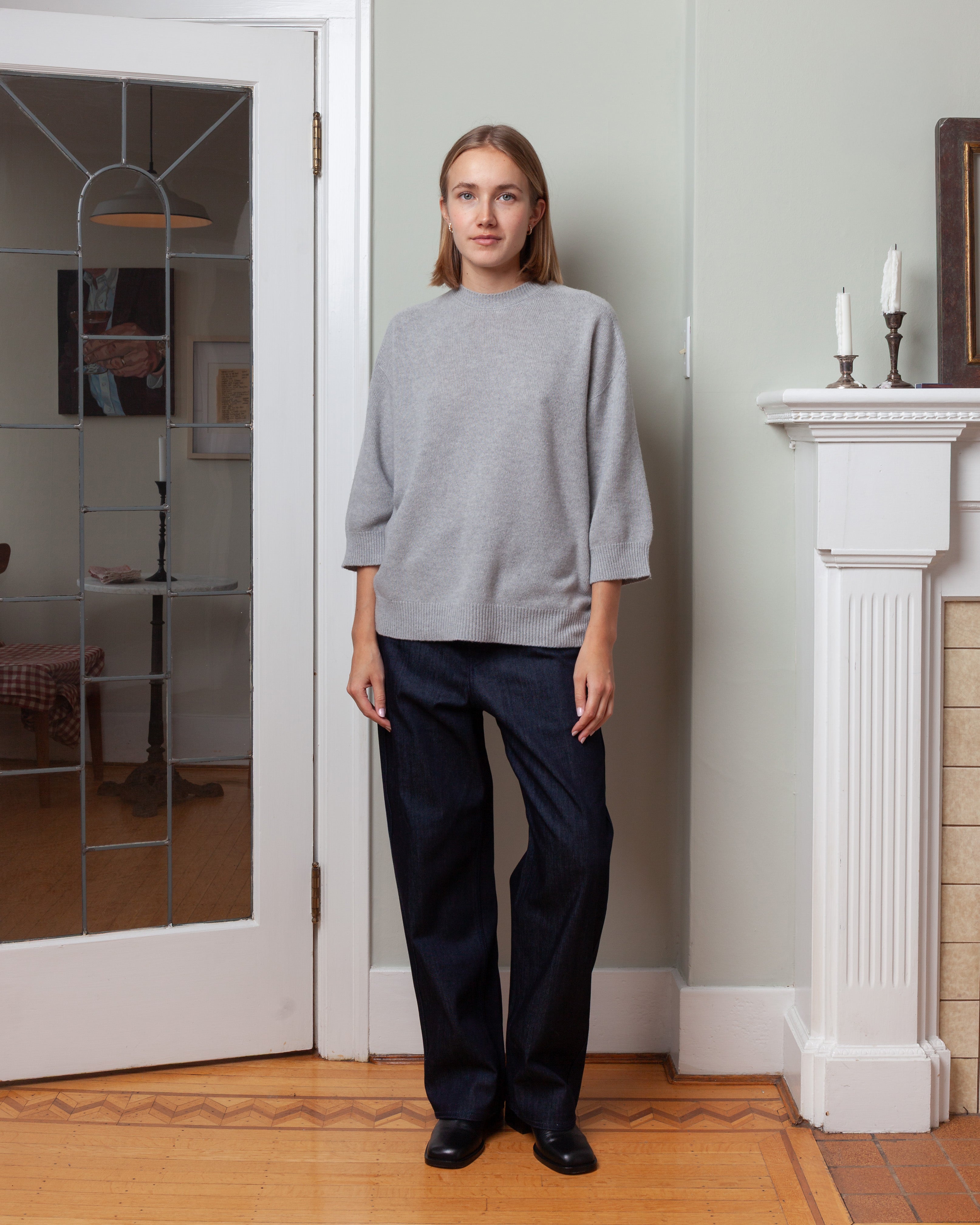 Mouse Seamless 3/4 Sleeve Crewneck - Light Grey Melange