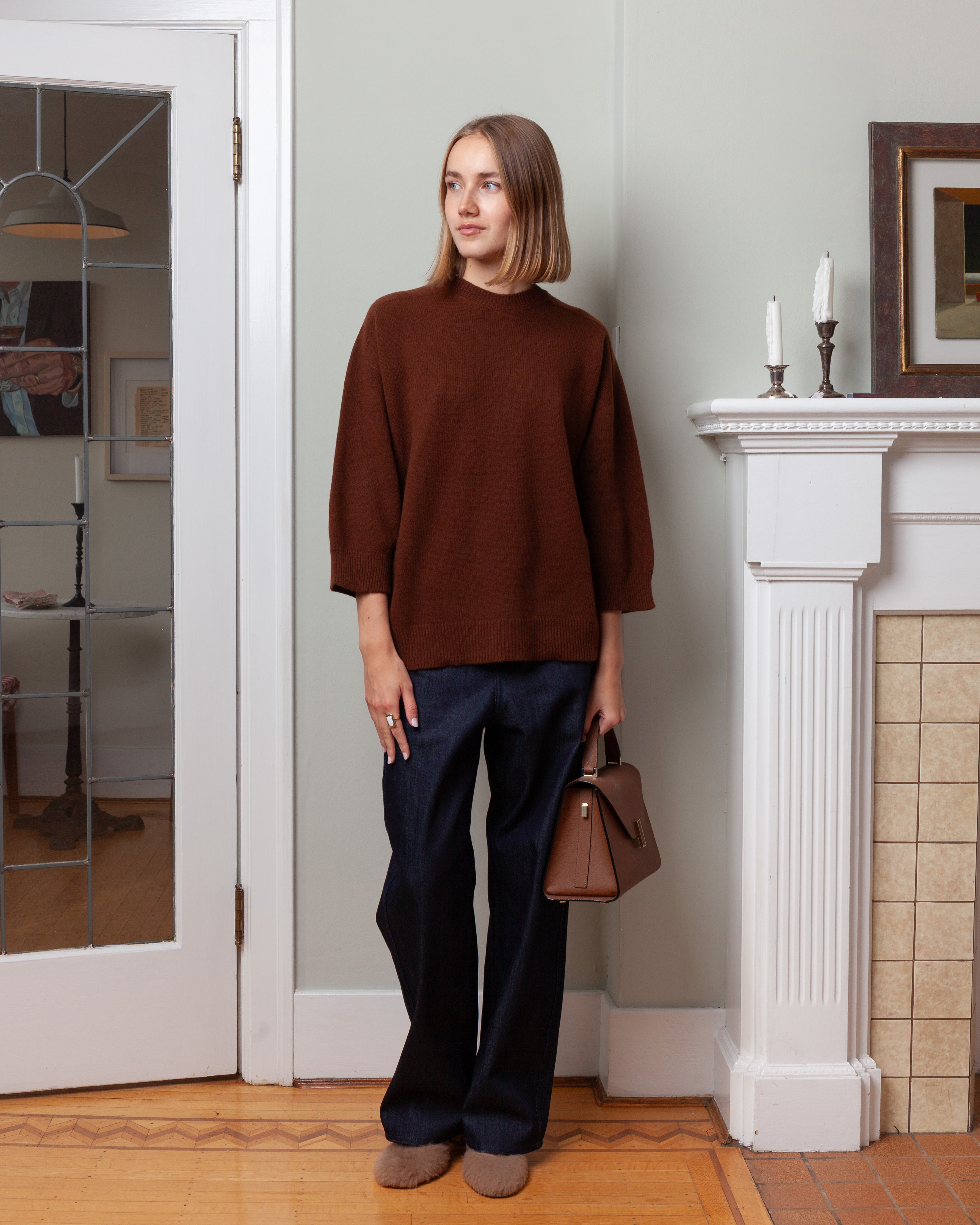 Mouse Seamless 3/4 Sleeve Crewneck - Chestnut