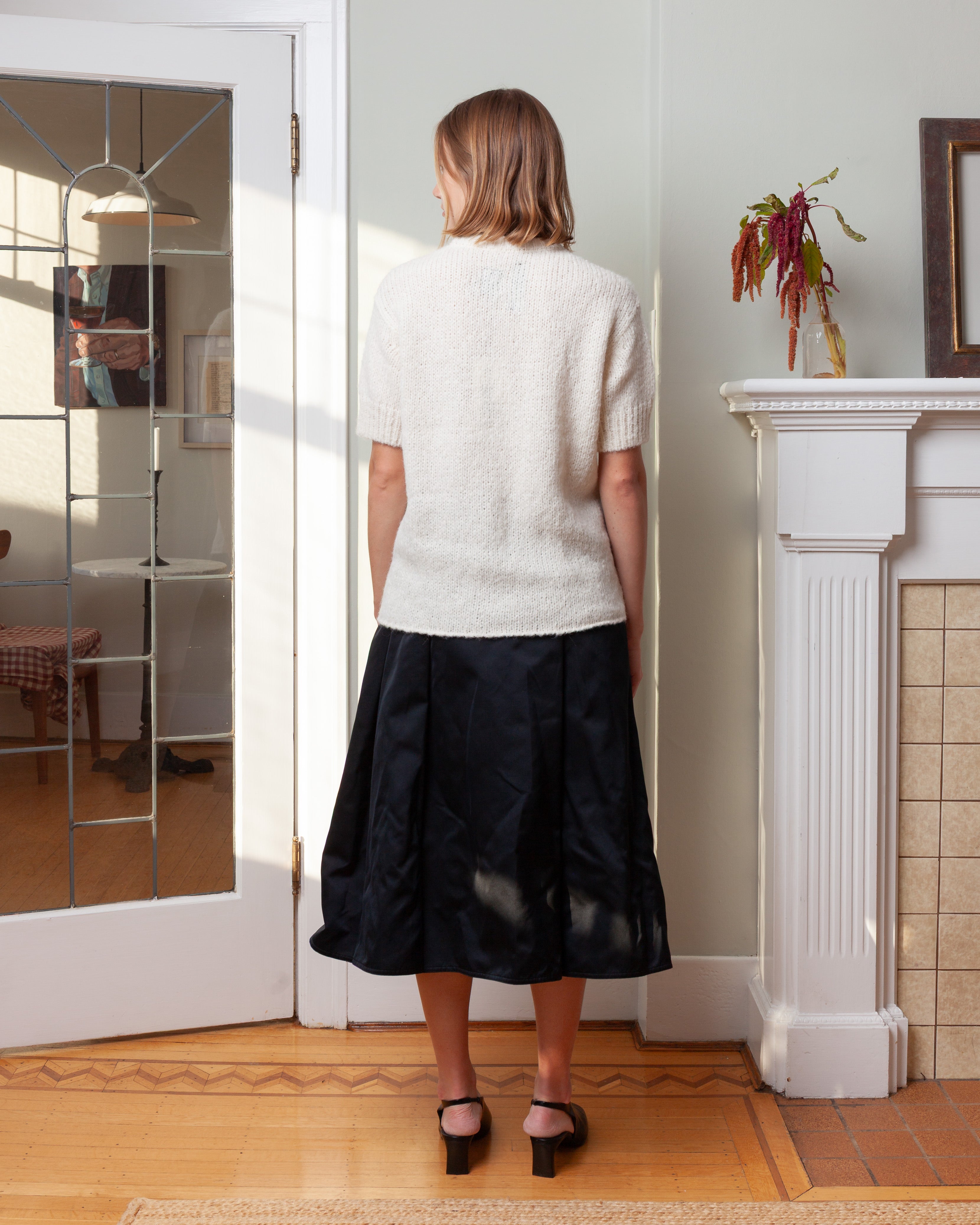 Round Neck Sweater w/Rib S.S. - Ivory