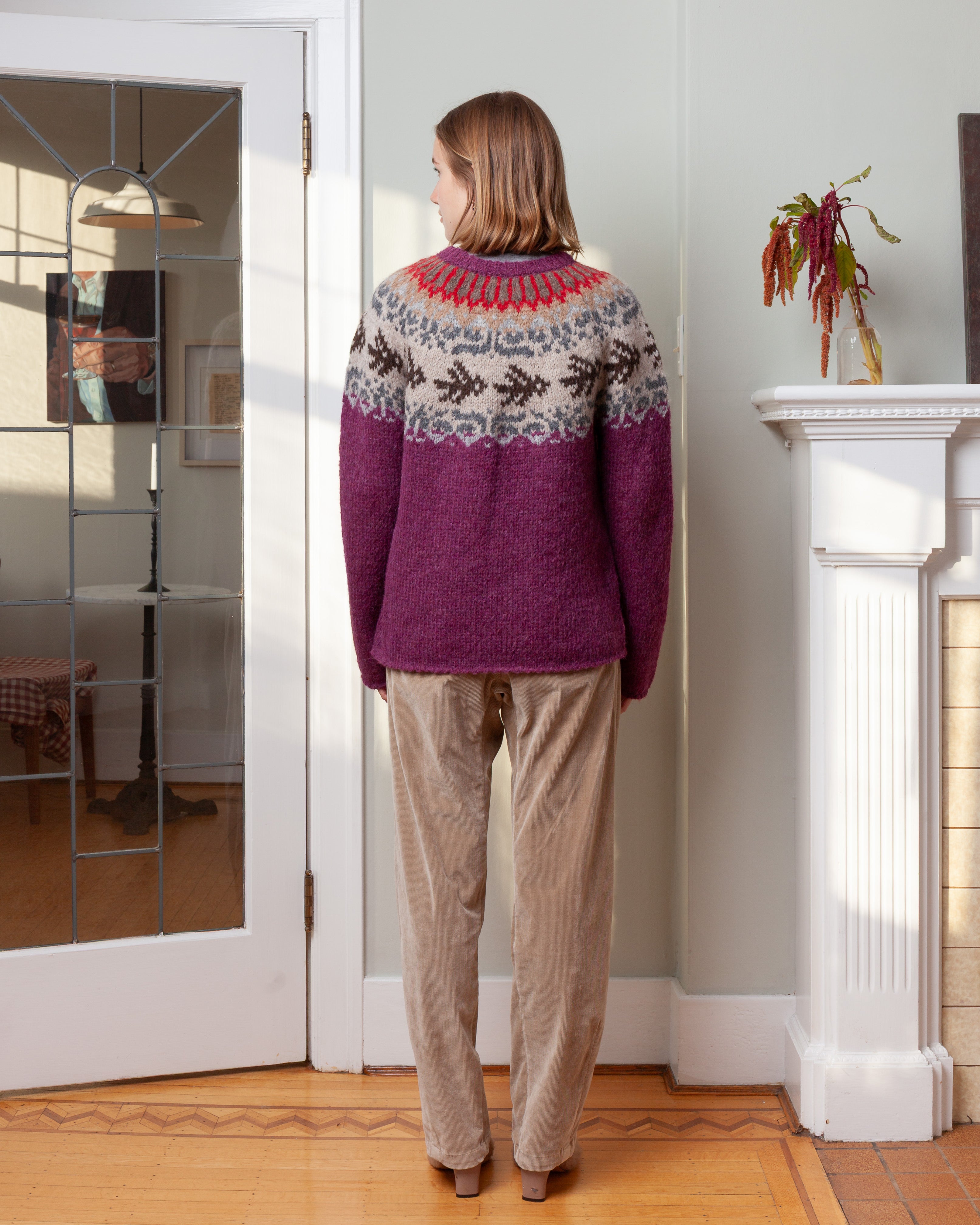 Round Neck Sweater Fairisle Bird L.S. - Fuchsia