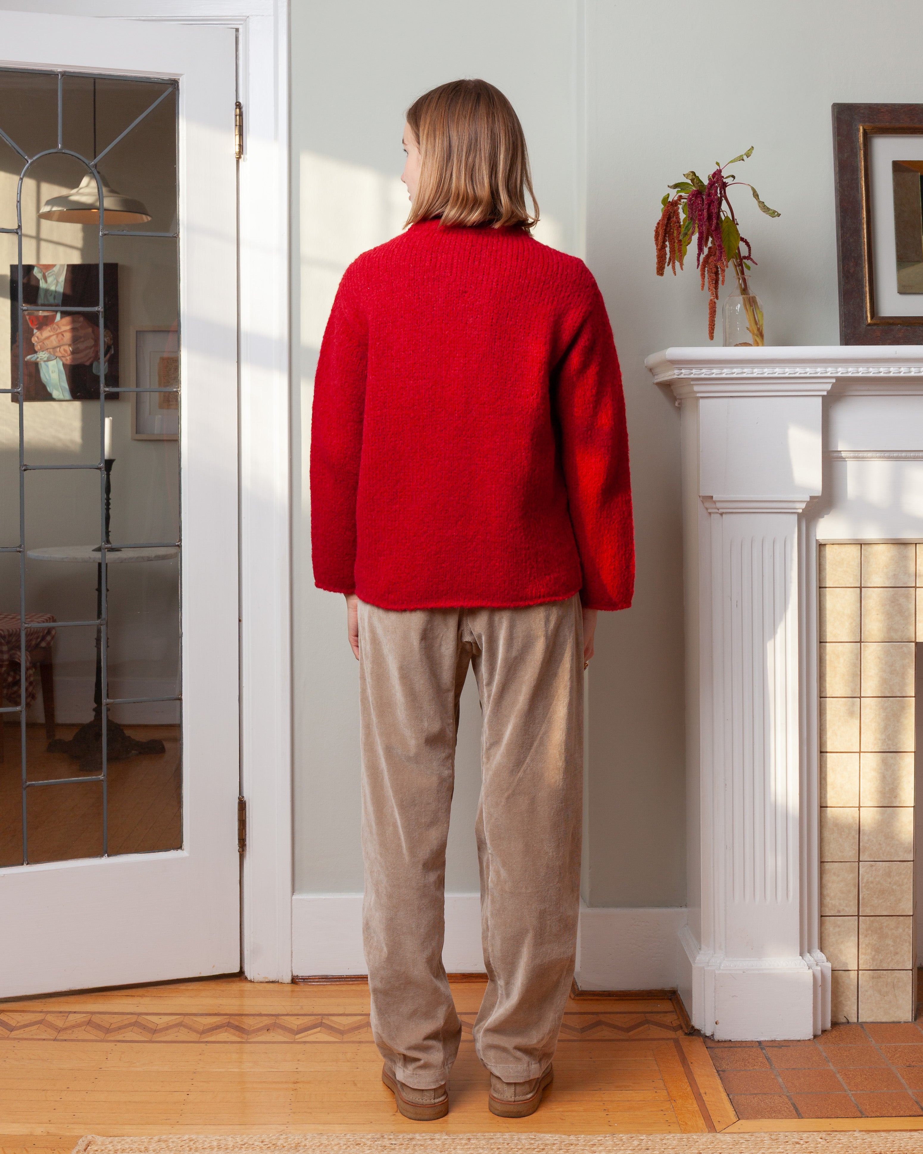 Round Neck w/Rib L.S. Sweater - Red