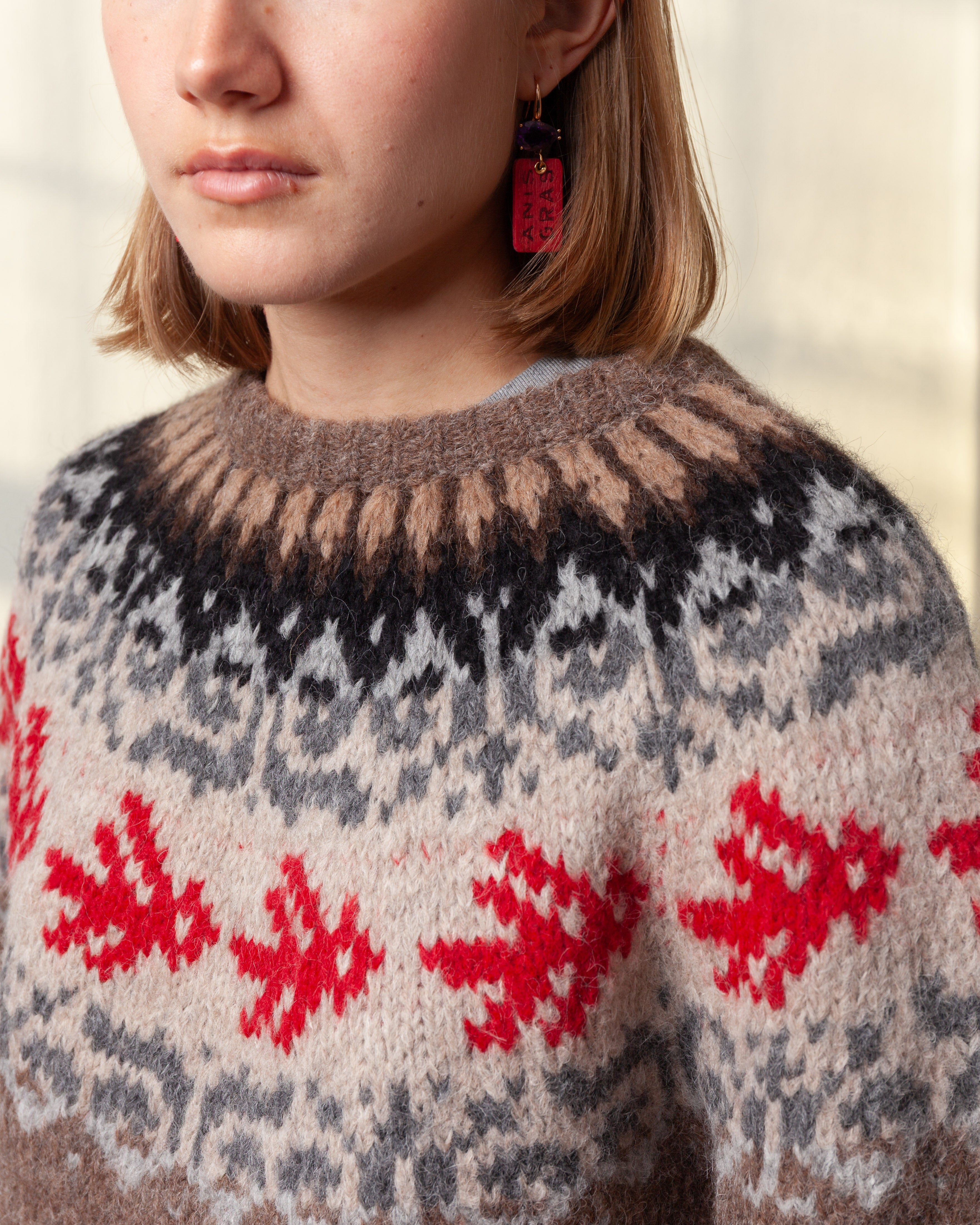 Round Neck Sweater Fairisle Bird L.S. - Nuts