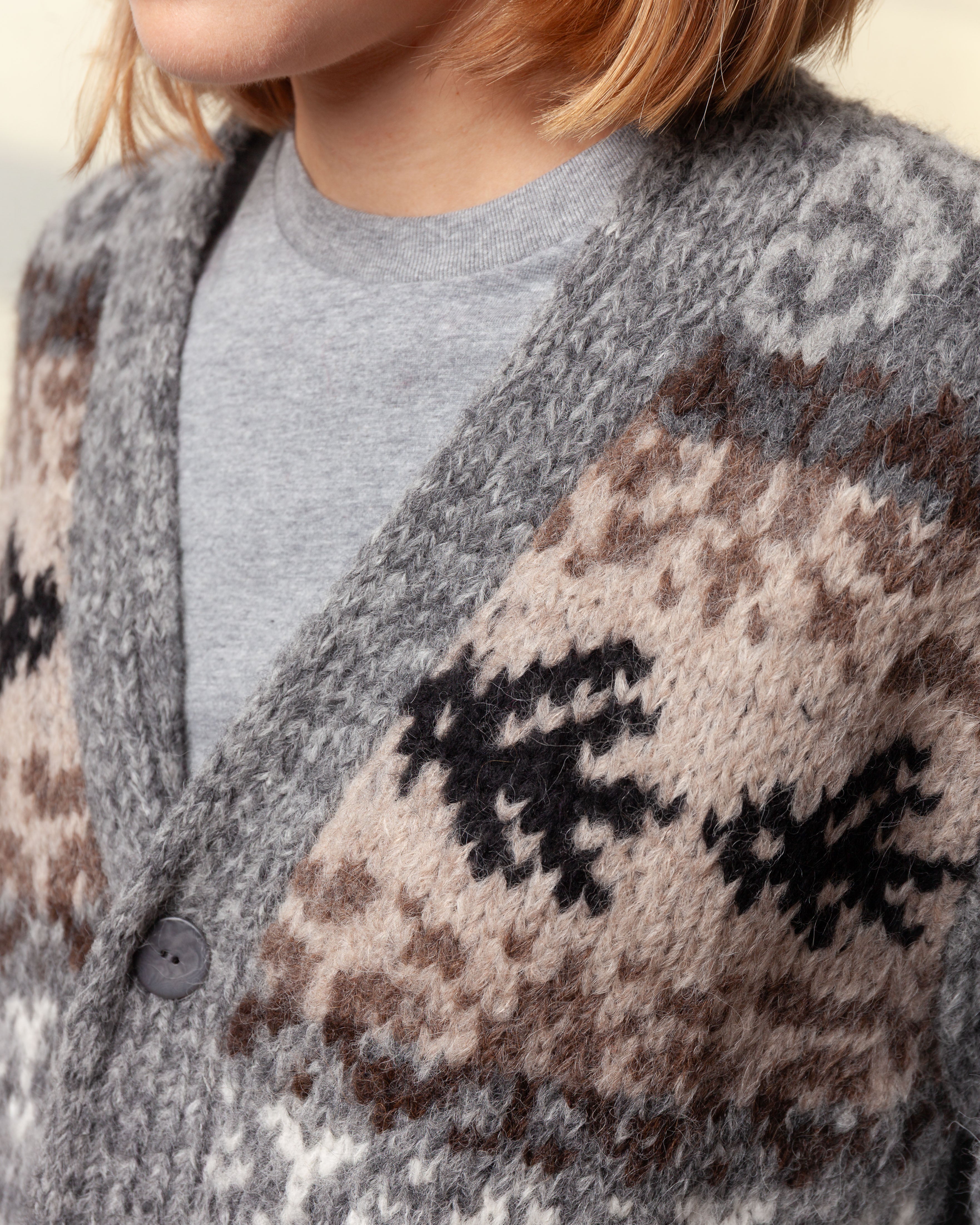 3 Buttons Fairisle V Neck Cardigan - Mix Gray