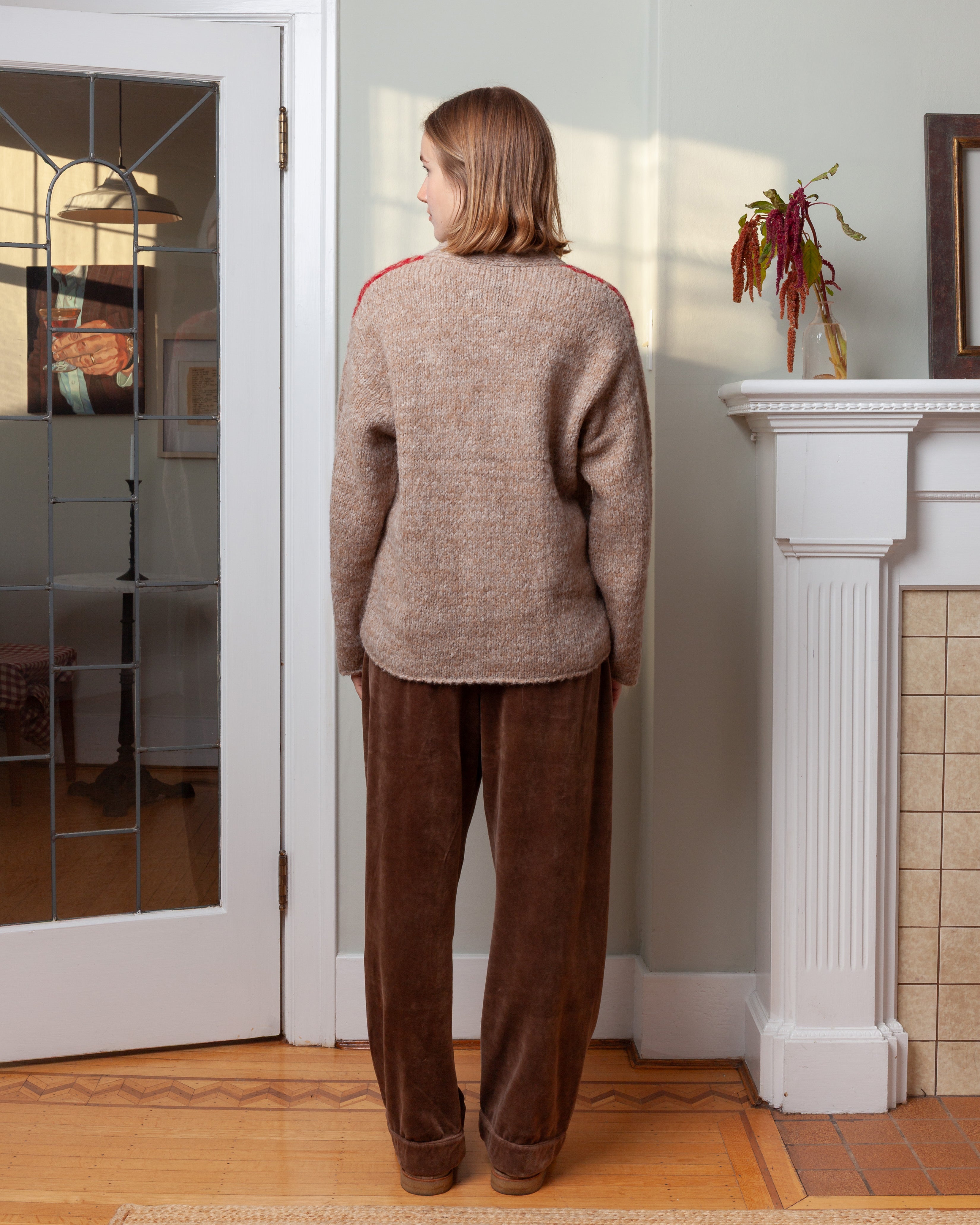 3 Buttons Fairisle V Neck Cardigan - Beige